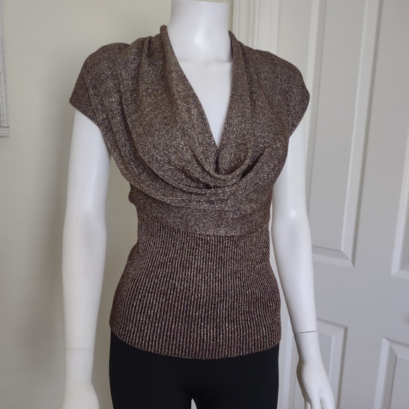 Cyrus Metallic Gold/Black Cowl Neck Special Occasion Top SzL EUC - Picture 5 of 12